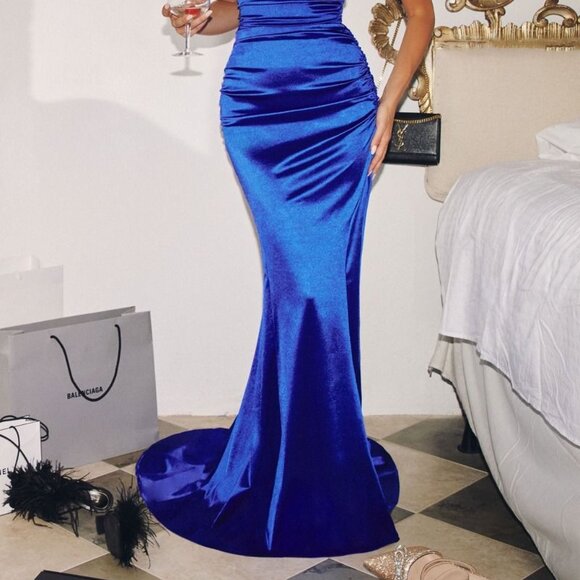 New Royal Sleeveless Special Occasion Mermaid Dress w/ Ruched Design CD T818 - Picture 10 of 10